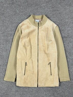 Vintage‎ Tan Suede Leather Mock Neck Zip Up Cardigan Sweater Jacket Women’s 16W
